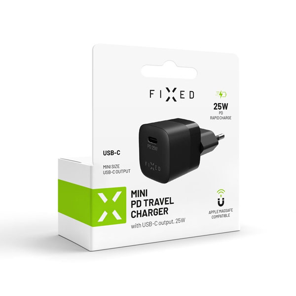 FIXED Síťová nabíječka s USB-C, PD, 25W, černá FIXED Síťová nabíječka s USB-C, PD, 25W, černá
