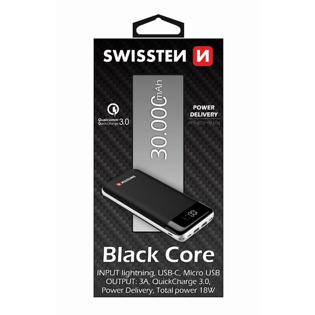 Swissten Black Core Slim Powerbank 30.000 mAh + Playstation 5 Icons Light USB