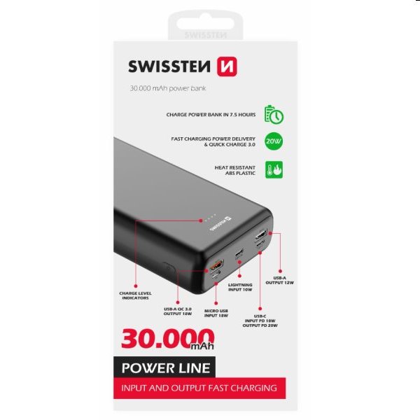 Swissten Power Line Powerbank 30 000 mAh 20W, PD, black + Cable Guy Crash Bandicoot Trilogy (Crash Bandicoot)