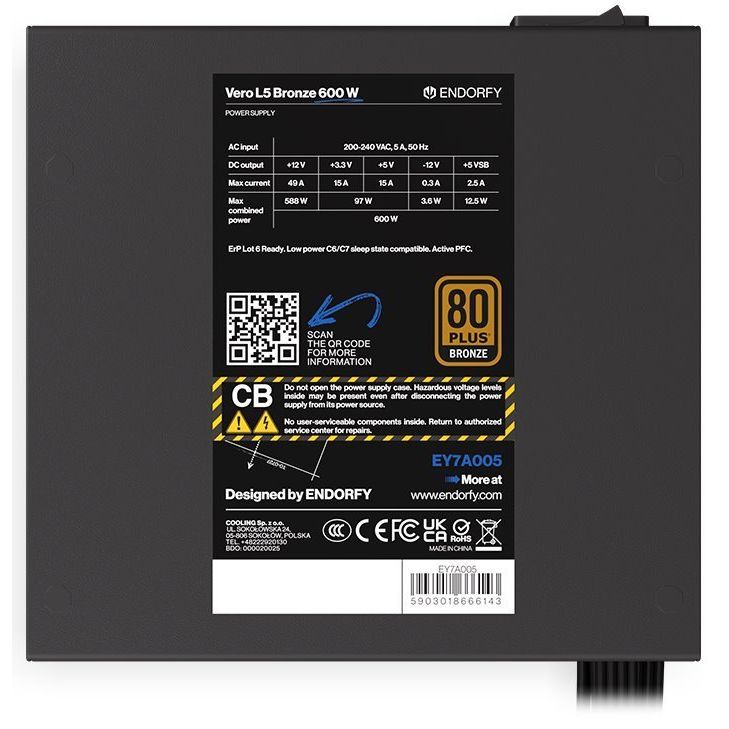 ENDORFY zdroj VERO L5 Bronze 600 W / ATX / 120mm / 80 Plus BRONZE ENDORFY zdroj VERO L5 Bronze 600 W / ATX / 120mm / 80 Plus BRONZE