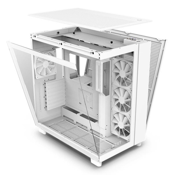 NZXT case H9 Flow Dual-chambers ATX / 4x120mm fan / 10xfan / mesh top / glass side panel, front / white