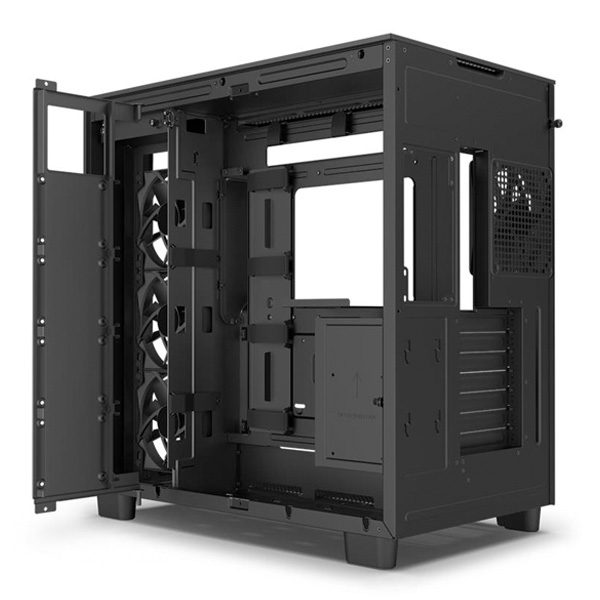 NZXT case H9 Flow Dual-chambers ATX / 4x120mm fan / až 10xfan / mesh top / glass side panel, front / black
