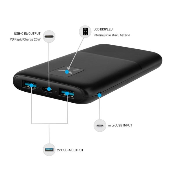 FIXED Powerbanka Zen 10 s LCD displejem a výstupem PD 20W, 10 000 mAh, černá