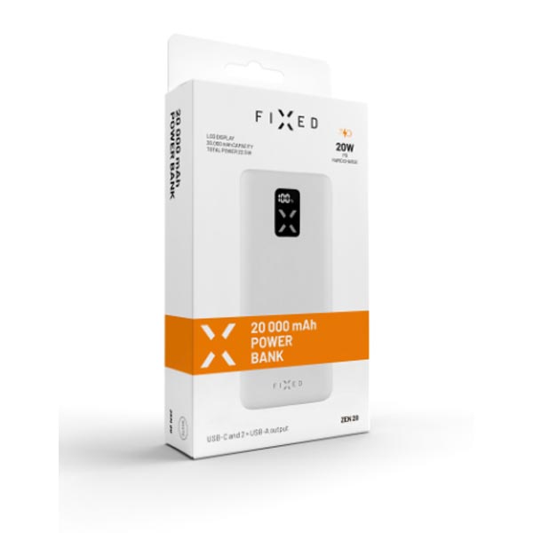 FIXED Powerbanka Zen 20 s LCD displejem a výstupem PD 20W, 20 000 mAh, bílá FIXED Powerbanka Zen 20 s LCD displejem a výstupem PD 20W, 20 000 mAh, bílá