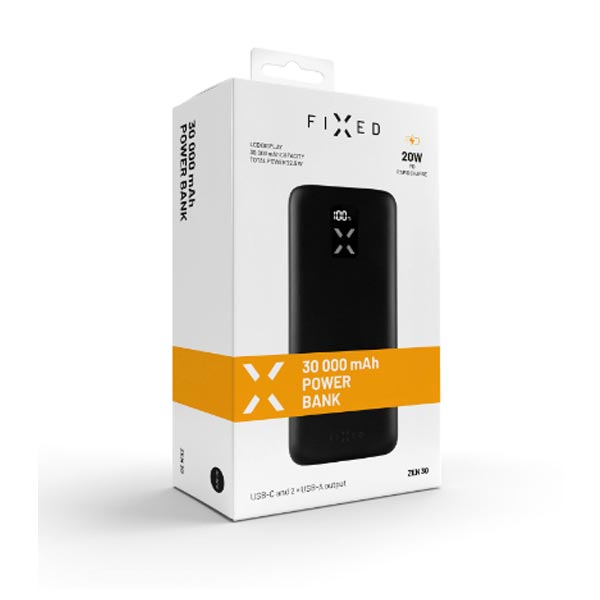 FIXED Powerbanka Zen 30 s LCD displejem a výstupem PD 20W, 30 000 mAh, černá FIXED Powerbanka Zen 30 s LCD displejem a výstupem PD 20W, 30 000 mAh, černá