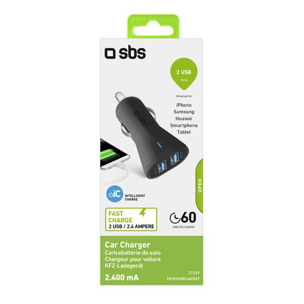 SBS Autoadaptér Mini 2x USB, 2,4A, 12/24V, černá