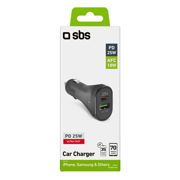 SBS Autoadaptér USB/USB-C, PD, 25 W, černá