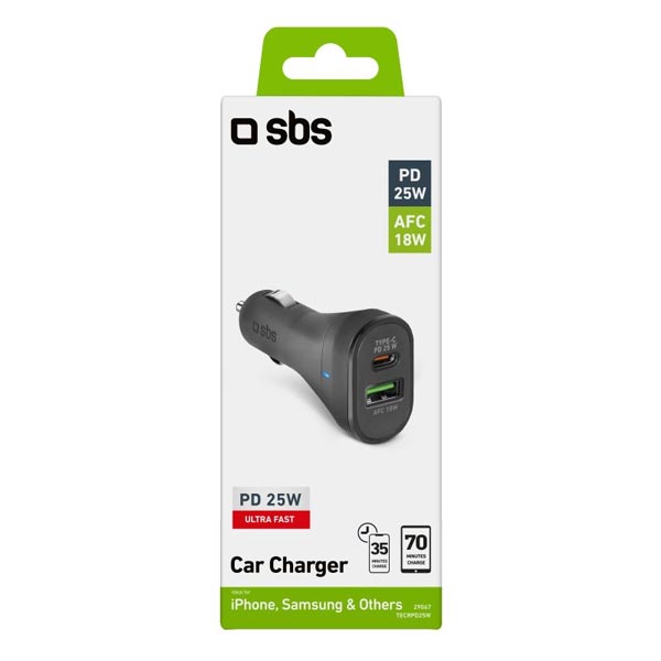 SBS Autoadaptér USB/USB-C, PD, 25 W, černá SBS Autoadaptér USB/USB-C, PD, 25 W, černá