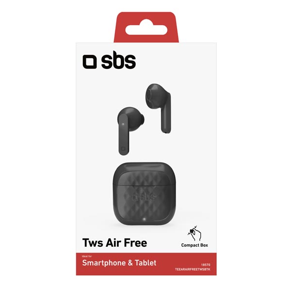 SBS Bezdrátová sluchátka TWS Air Free s nabíjecím pouzdrem 250 mAh, černá