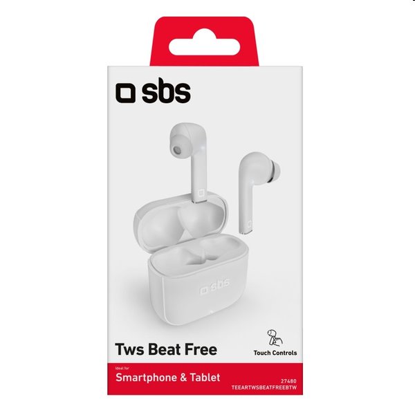 SBS Bezdrátová sluchátka TWS Beat Free s nabíjecím pouzdrem 200 mAh, bílá