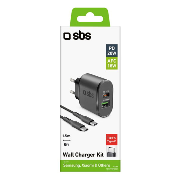 SBS Cestovní nabíjecí sada USB/USB-C, 18 W, černá