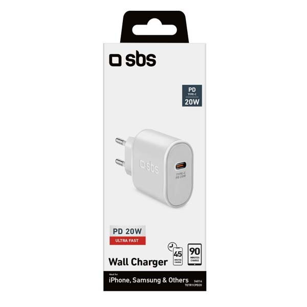 SBS Cestovní adaptér 1xUSB-C, PD 20 W, bílá