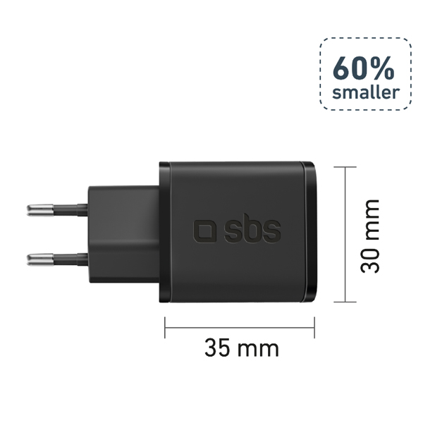 SBS Cestovní adaptér Mini USB-C, GaN, 30 W, PD, černá