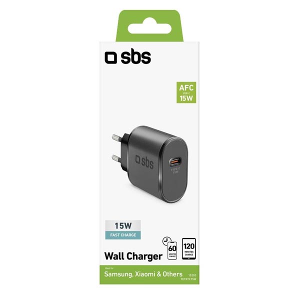 SBS Cestovní adaptér USB-C, AFC, 15 W, černá