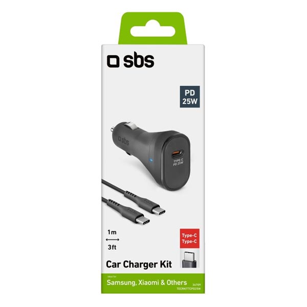 SBS Nabíjecí sada do auta USB-C, PD 25 W, černá