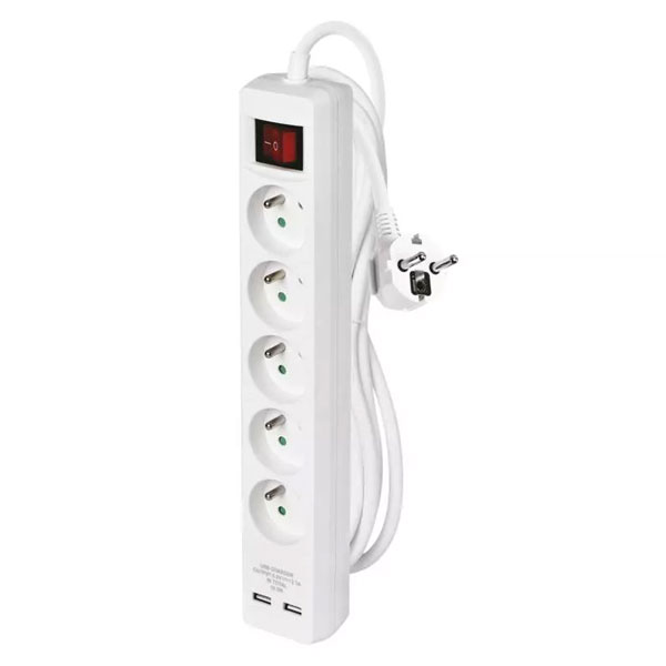 Emos prodlužovací kabel, 5x zásuvka, 2x USB, 3m, bílý Emos prodlužovací kabel, 5x zásuvka, 2x USB, 3m, bílý