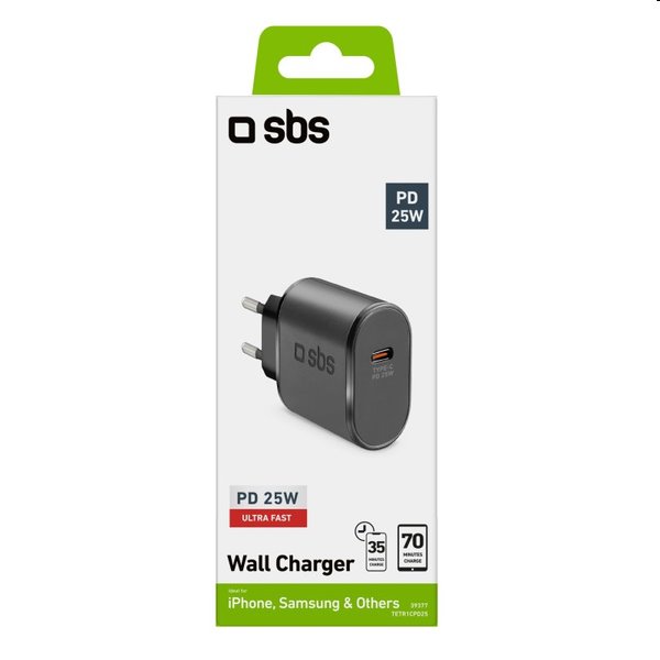 SBS Cestovní adaptér USB-C, 25 W, PD, černá