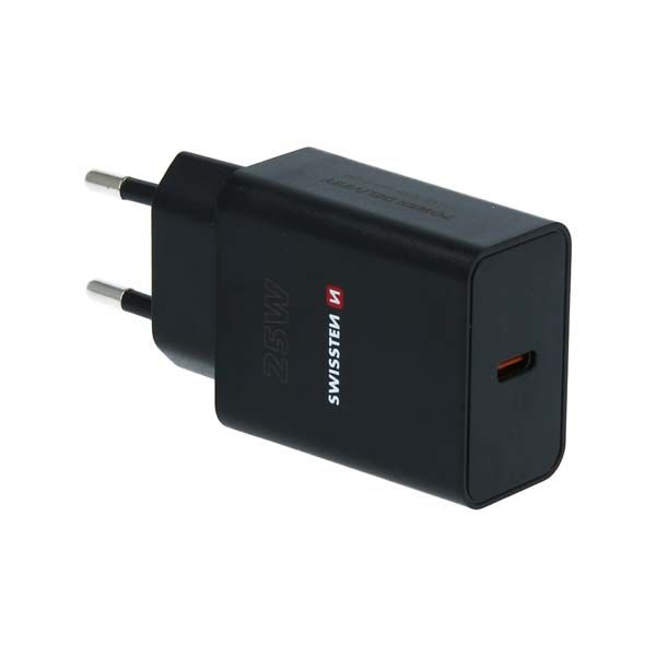 Sítóvý Adaptér Swissten pro iPhone a Samsung PD, 25W, černý Sítóvý Adaptér Swissten pro iPhone a Samsung PD, 25W, černý