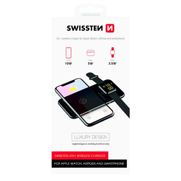 Swissten bezdrátová nabíječka 2v1, černá