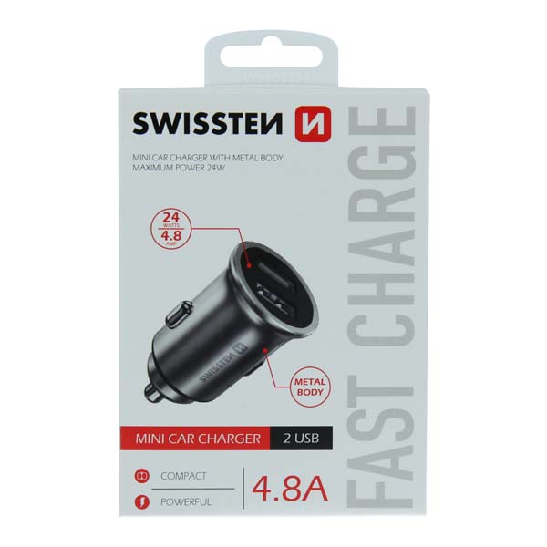 Swissten CL Adaptér 2x USB 4,8A, stříbrný