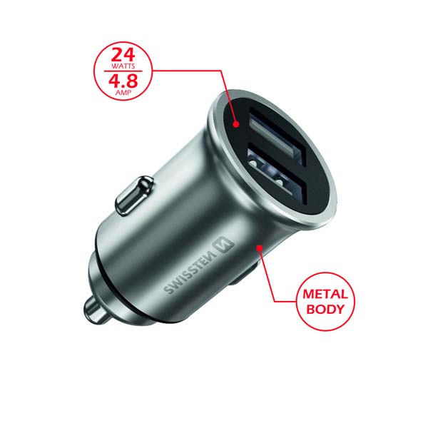 Swissten CL Adaptér 2x USB 4,8A, stříbrný Swissten CL Adaptér 2x USB 4,8A, stříbrný