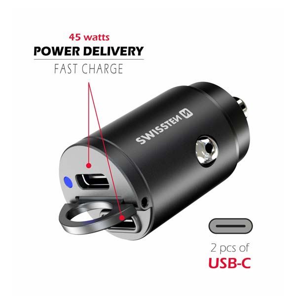 Swissten CL Adaptér Nano Power Delivery 2x USB-C 45W, černý