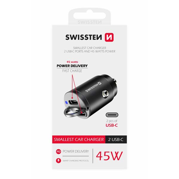 Swissten CL Adaptér Nano Power Delivery 2x USB-C 45W, černý