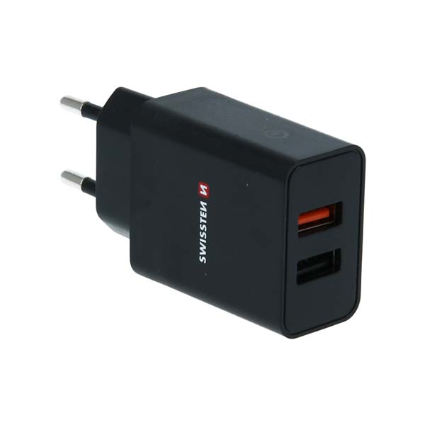 Sítóvý  Adaptér Swissten 2x USB QC 3.0 + USB, 23W, černý