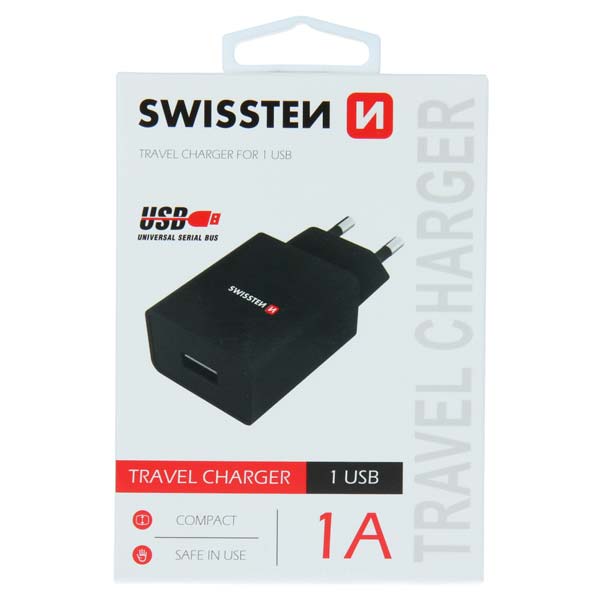 Sítóvý  Adaptér Swissten Smart IC 1x USB 1A, černý