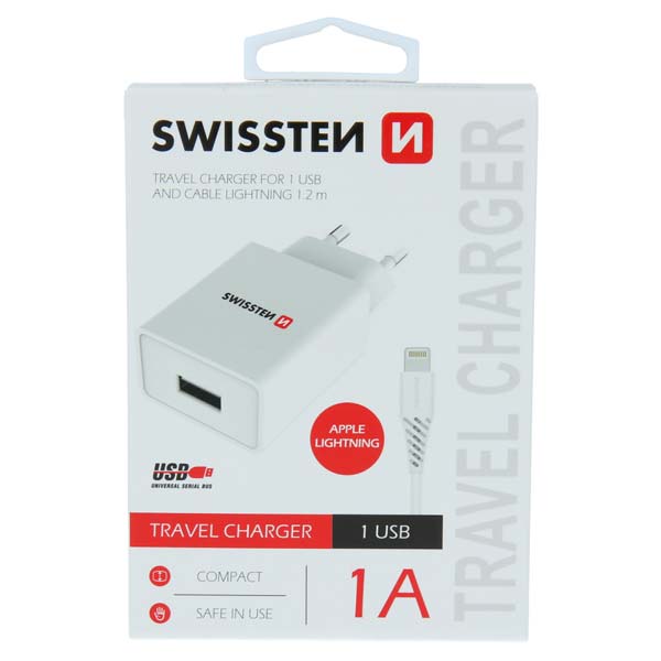 Sítóvý Adaptér Swissten Smart IC 1x USB 1A + Datový kabelUSB / Lightning 1,2 m, bílý Sítóvý Adaptér Swissten Smart IC 1x USB 1A + Datový kabelUSB / Lightning 1,2 m, bílý