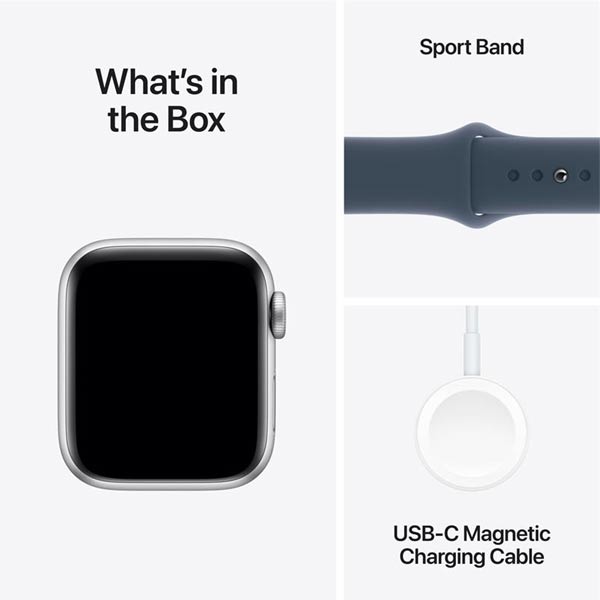 Apple Watch SE GPS 44mm Silver Aluminium Case with Storm Blue Sport Band - M/L Apple Watch SE GPS 44mm Silver Aluminium Case with Storm Blue Sport Band - M/L