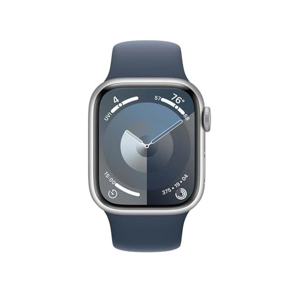 Apple Watch Series 9 GPS 41mm Silver Aluminium Case with Storm Blue Sport Band - M/L