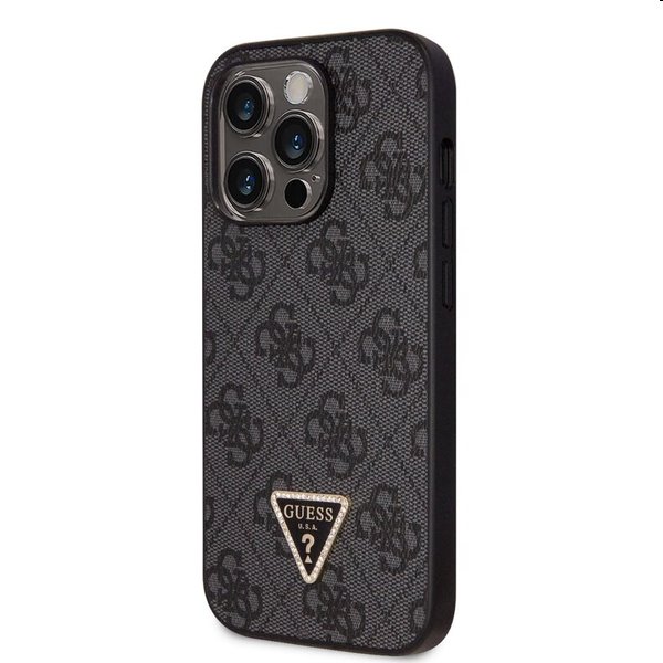 Pouzdro Guess PU 4G Strass Triangle Metal Logo + Crossbody popruh pro iPhone 15 Pro Max. black
