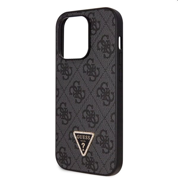 Pouzdro Guess PU 4G Strass Triangle Metal Logo + Crossbody popruh pro iPhone 15 Pro Max. black