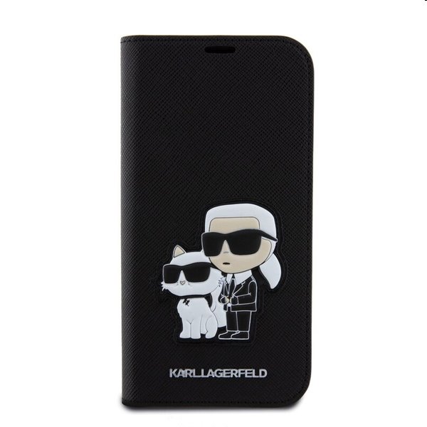 Pouzdro Karl Lagerfeld PU Saffiano Karl and Choupette NFT Book pro Apple iPhone 15 Pro, černé