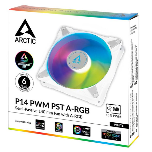 rctic ventilátor P14 PWM PST A-RGB white