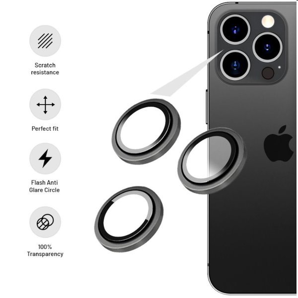 FIXED Ochranná skla čoček fotoaparátů pro Apple iPhone 15 Pro/15 Pro Max, stříbrná