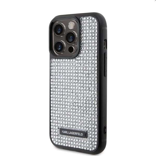 Pouzdro Karl Lagerfeld Rhinestone Plate Metal Logo pro Apple iPhone 15 Pro, silver Pouzdro Karl Lagerfeld Rhinestone Plate Metal Logo pro Apple iPhone 15 Pro, silver