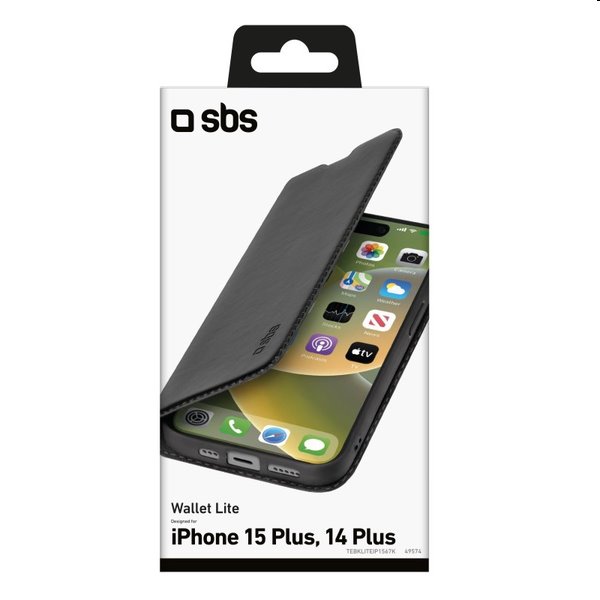 Pouzdro SBS Book Wallet Lite pro Apple iPhone 15 Plus, černé