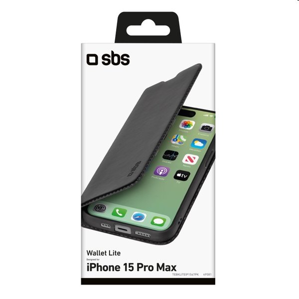 Pouzdro SBS Book Wallet Lite pro Apple iPhone 15 Pro Max, černé