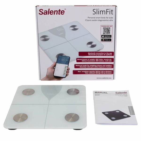 Salente SlimFit, osobní diagnostická fitness váha, Bluetooth, bílá Salente SlimFit, osobní diagnostická fitness váha, Bluetooth, bílá