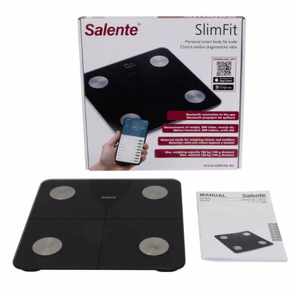 Salente SlimFit, osobní diagnostická fitness váha, Bluetooth, černá Salente SlimFit, osobní diagnostická fitness váha, Bluetooth, černá