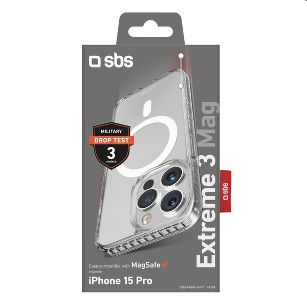SBS Pouzdro Extreme 3 Mag pro Apple iPhone 15 Pro, transparentní
