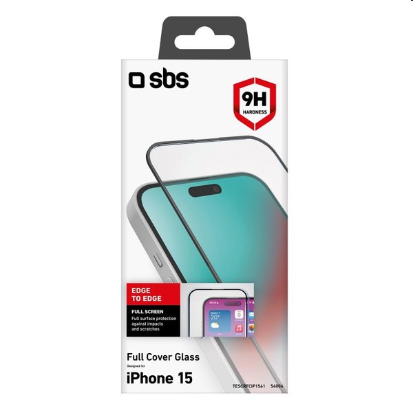 Tvrzené sklo SBS Full Glass pro Apple iPhone 15, černé Tvrzené sklo SBS Full Glass pro Apple iPhone 15, černé
