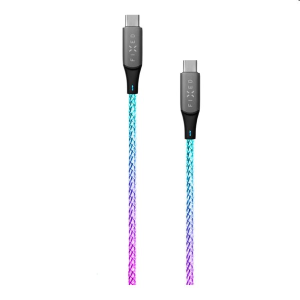 FIXED LED Nabíjecí kabel USB-C/USB-C, PD, 1,2 m, 60 W, duhový