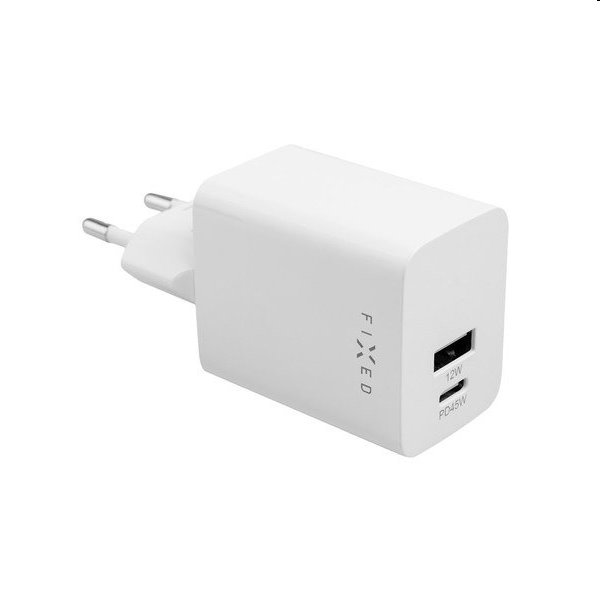 FIXED Mini Síťová nabíječka USB-C/USB, 45W, bílá