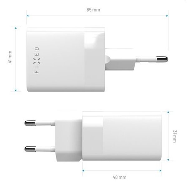 FIXED Mini Síťová nabíječka USB-C/USB, 45W, bílá