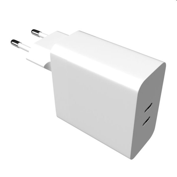 FIXED Síťová nabíječka s 2x USB-C, PD, 65W, bílá