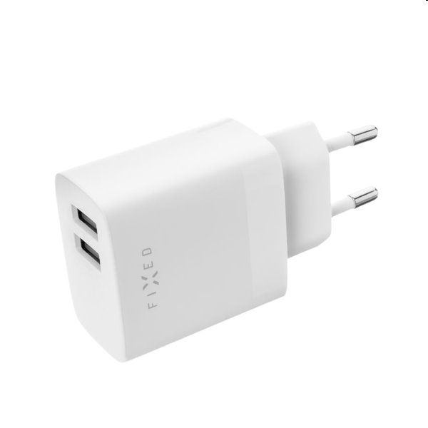 FIXED Síťová nabíječka s 2xUSB Smart Rapid Charge, 17W, bílá