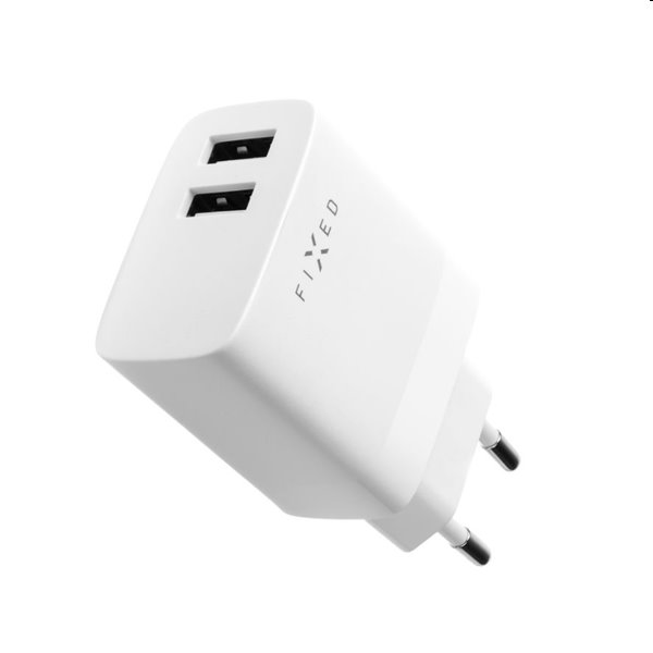 FIXED Síťová nabíječka s 2xUSB Smart Rapid Charge, 17W, bílá